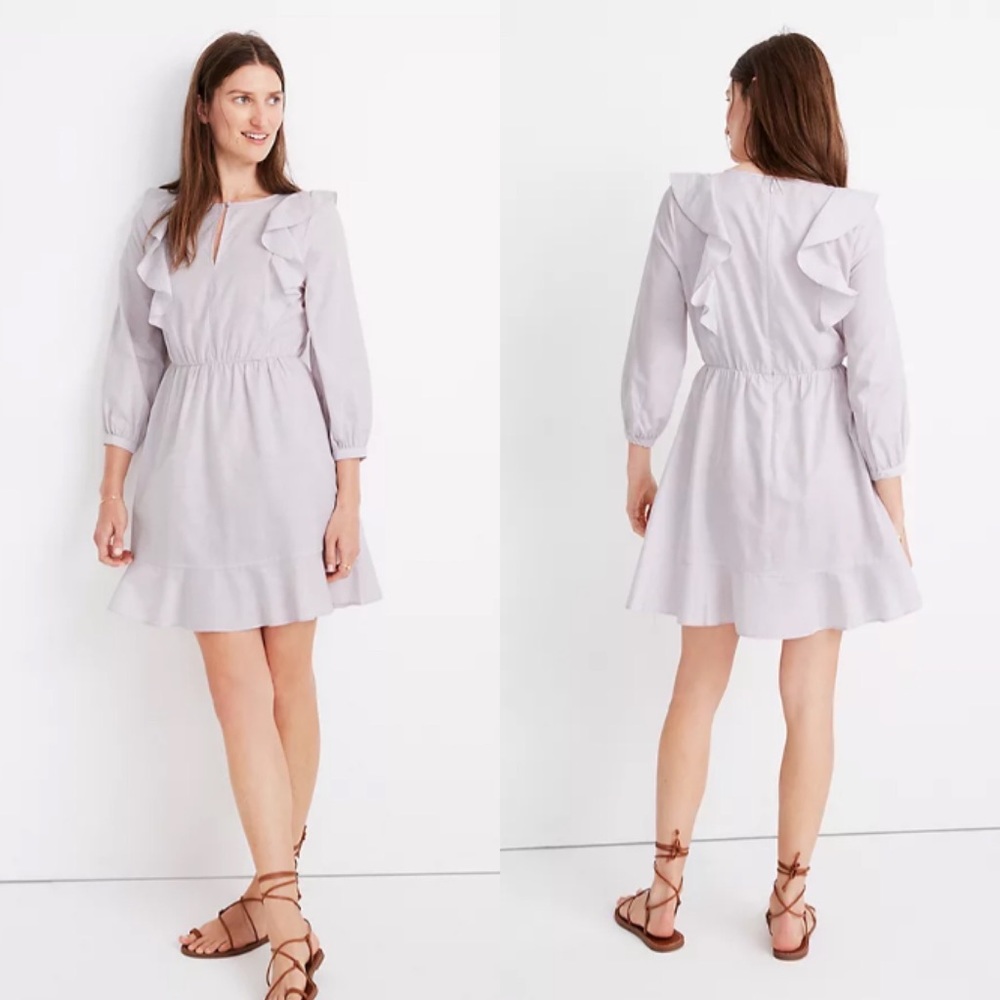 Madewell Ruffle-Shoulder Mini Dress Lavender Heather Botanical 6 NWT